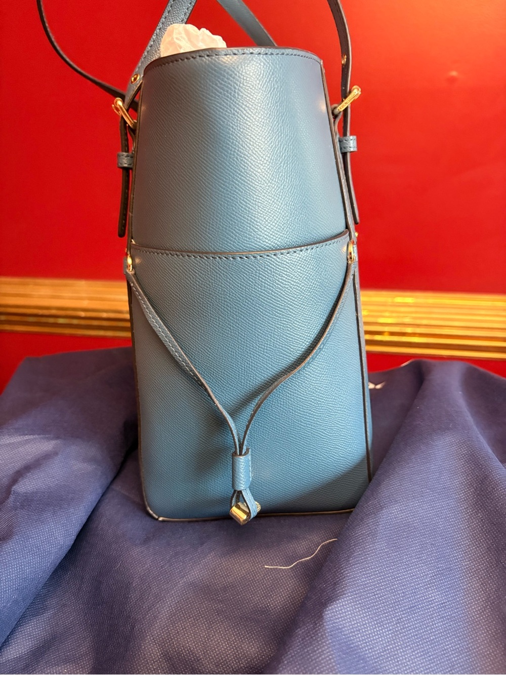 Michael Kors Dusty Blue Saffiano Leather Tote with Gold Hardware - Picture 6 of 11